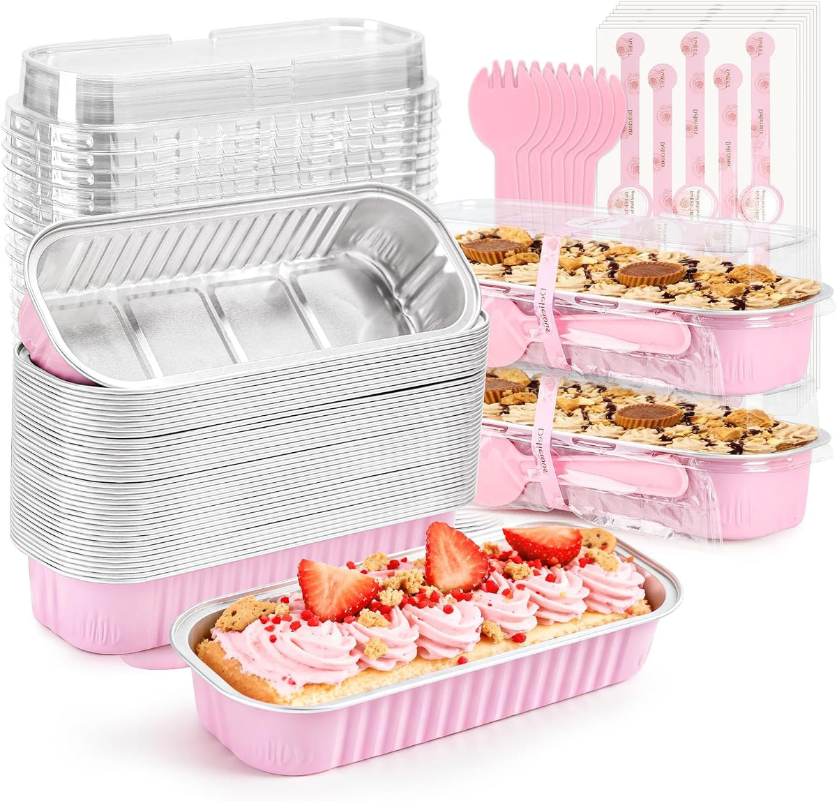Mini Cake Pans with Lids, 600 Pack Pink 6.8oz for Picnic Desserts