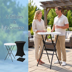 2-Pack 28 Inch Round Folding High Top Cocktail Tables with Dual Black Tablecloths, Portable Bar Height Bistro Set, Detachable Legs, Heavy Duty Indoor Outdoor Furniture for Wedding, Party & Events