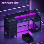 Korfile 47 Inch Gaming Computer Desk with Power Outlets,LED,5 Drawers,Black