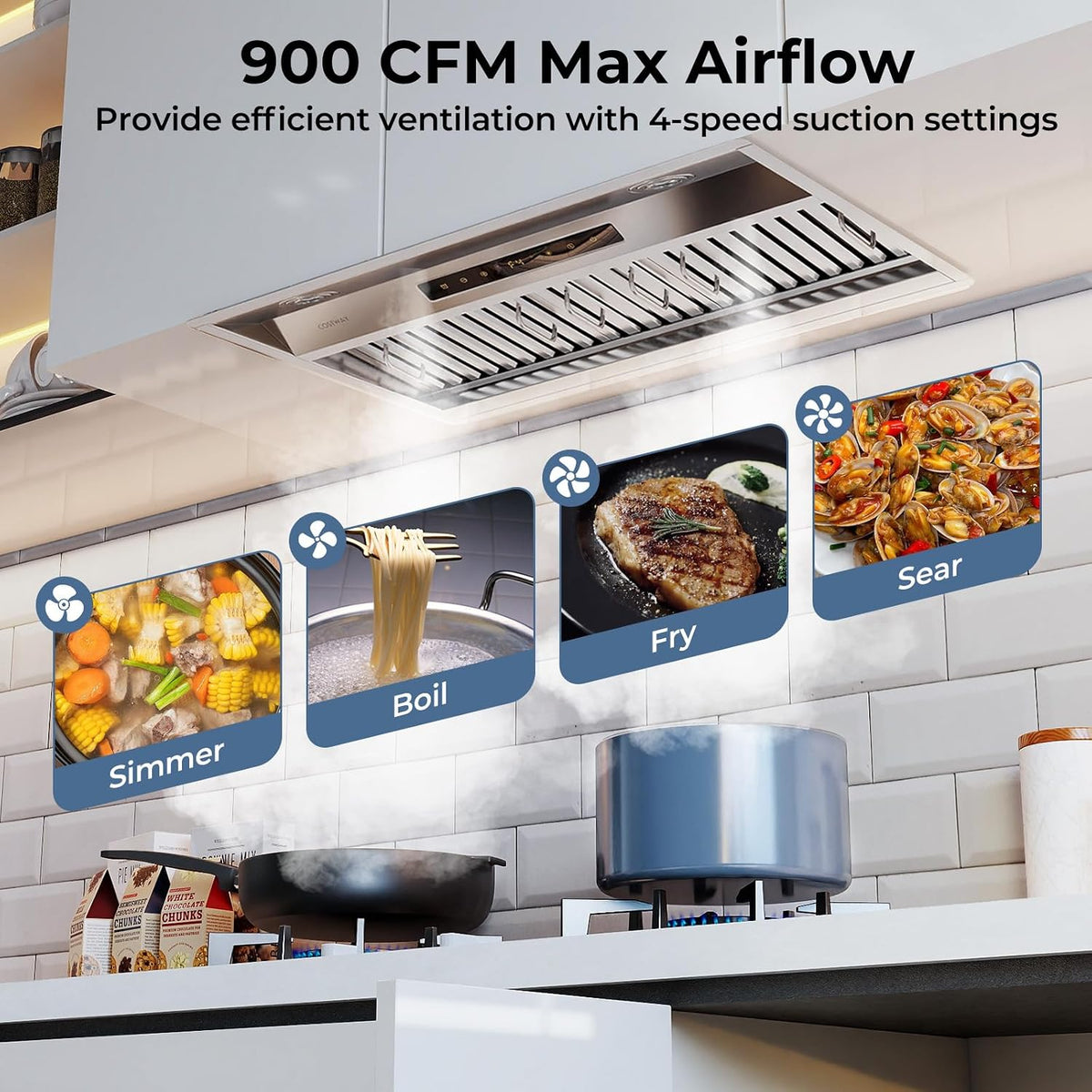 COSTWAY 30'' Range Hood Insert, 900 CFM Stainless Steel Built-in Vent Hood