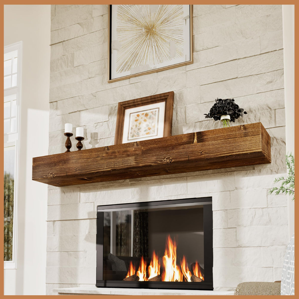 Avana Fireplace Mantel - Wall-Mounted Mantles for Over Fireplace - Farmhouse Fireplace Mantle Shelves - Handcrafted Wood Fireplace Mantels - Floating Mantel 72 Inches X 8 X 5 - Rustic Natural