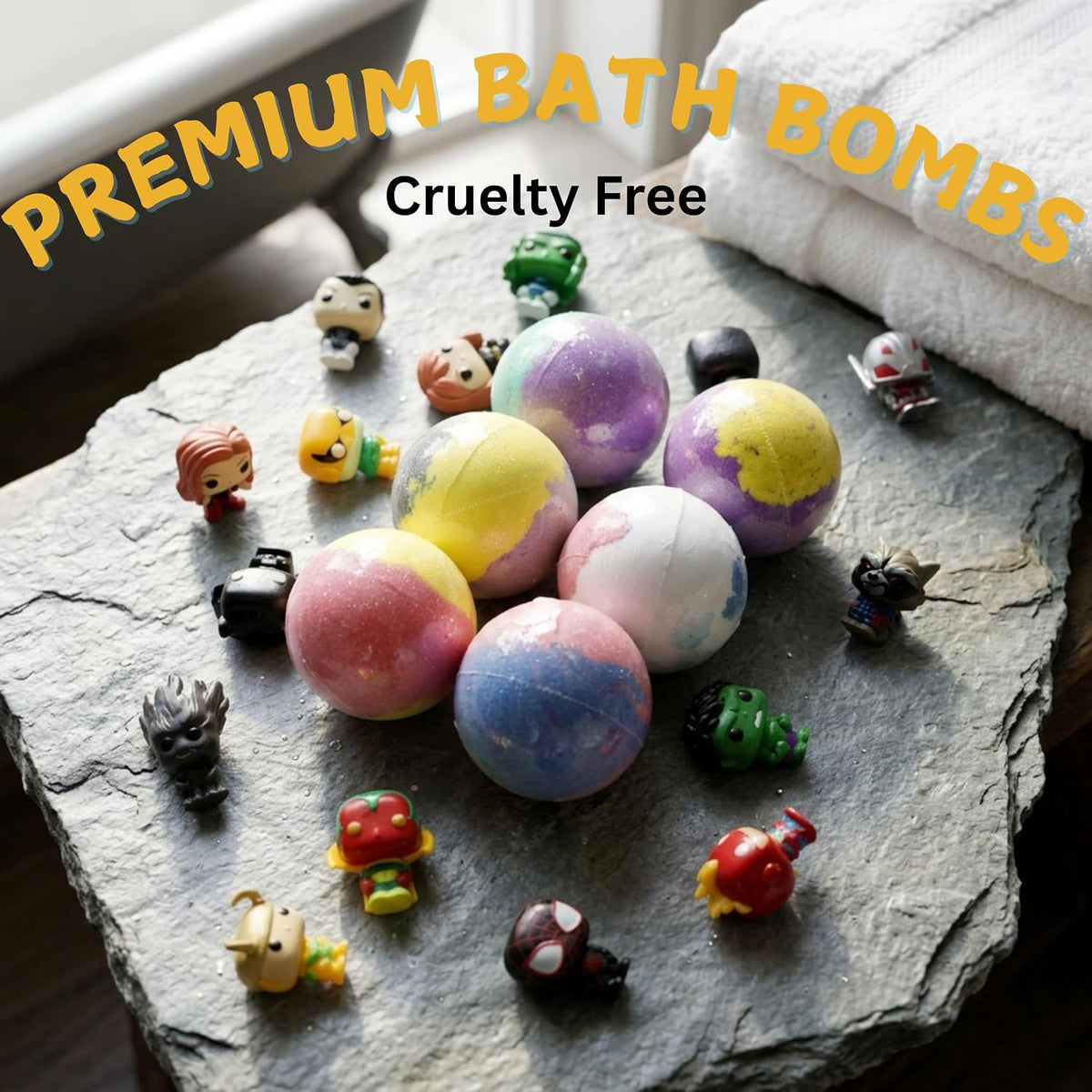 EvolutionUSA Black Epic Superhero Bath Bombs for Kids, 6 Super Hero Bath Bombs with Toy Inside Bathbombs, Organic Bathbomb with Surprise Inside, Bath Balls, Fizzy Superhero Bath Ball