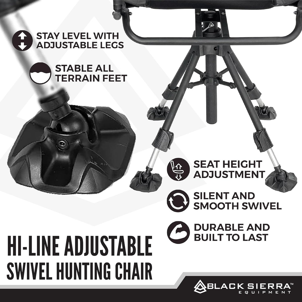 Black Sierra 360 Silent Swivel Hunting Chair, XL Padded Blind Seat, 300 lb