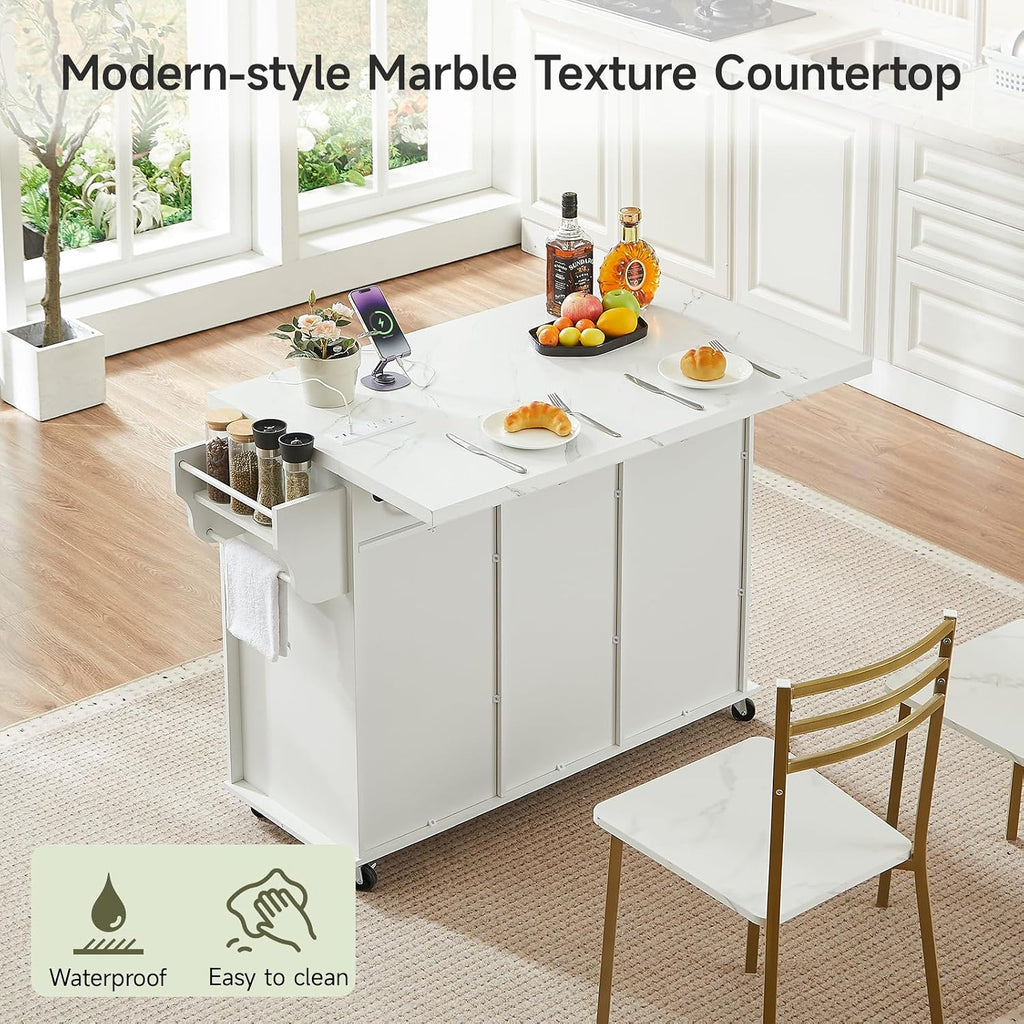 ONBRILL 47" Kitchen Island with 2 Storage Cabinets & 5 Drawers, White