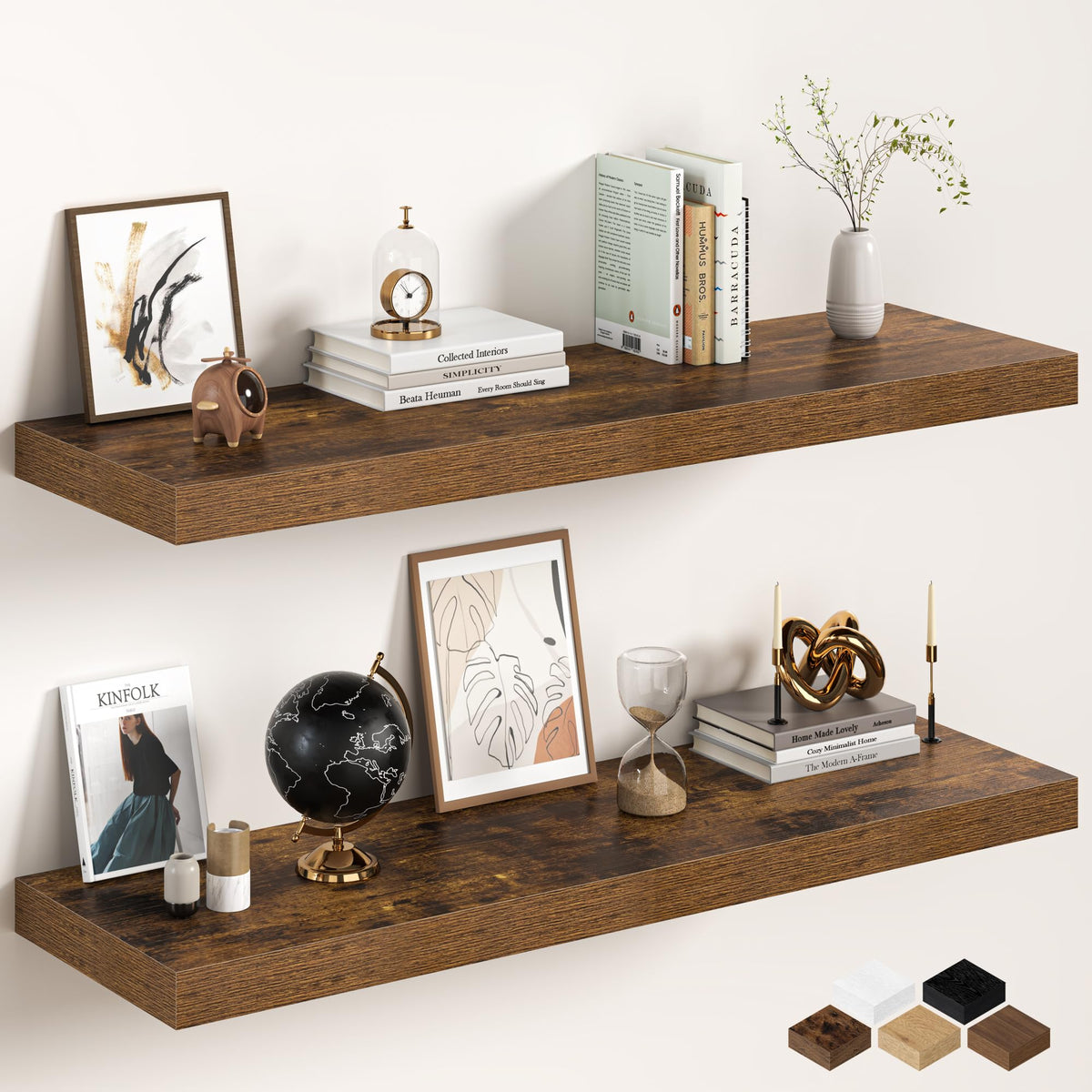 30Inch Oak Floating Shelves for Wall, 12 Inch Deep Shelves for Bedroom, Kitchen, Bathroom Wall Mounted, Rustic Wood Floating Shelf with Invisible Brackets for Books, Storage, Decor, 2 Packs