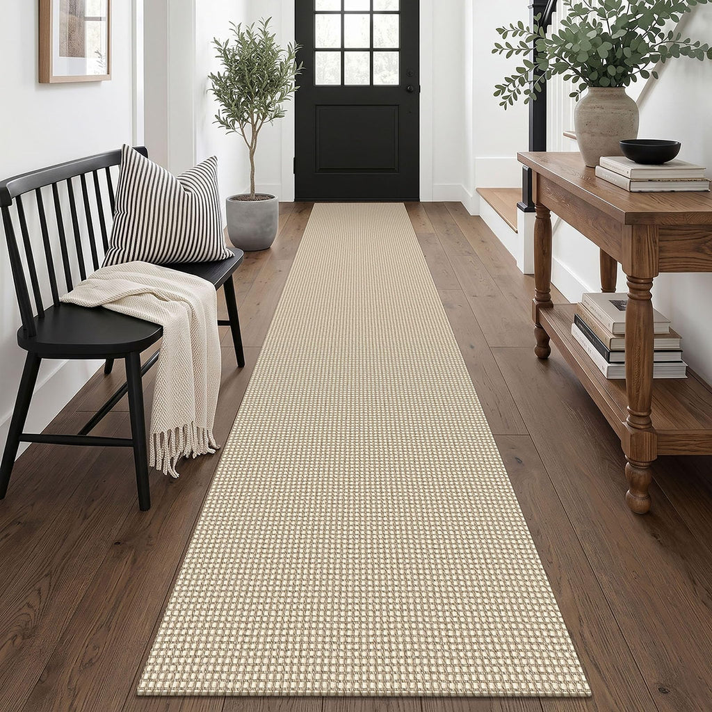 EARTHALL Woven Area Rugs 6x9 Ft Washable Living Room Rugs Non Slip Rubber Backed Dining Room Rug Braided Bedroom Rugs Indoor Floor Carpet for Living Room, Bedroom, Dining Room, Beige/Ivory