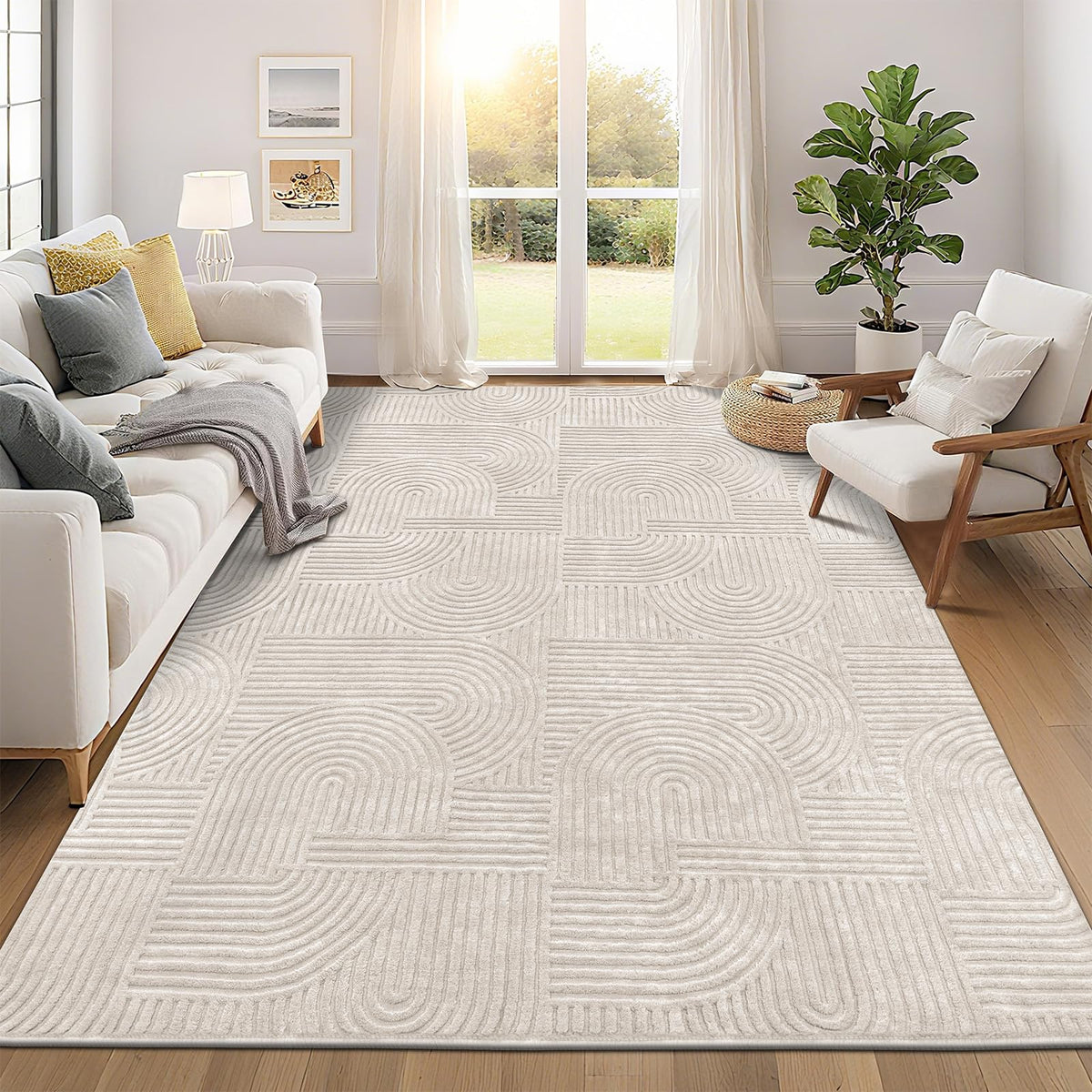Pauwer 6x9 Area Rugs for Living Room, Modern Non Slip Washable Rug, Beige