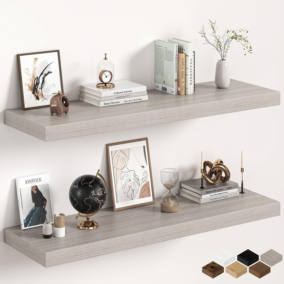 30Inch Oak Floating Shelves for Wall, 12 Inch Deep Shelves for Bedroom, Kitchen, Bathroom Wall Mounted, Rustic Wood Floating Shelf with Invisible Brackets for Books, Storage, Decor, 2 Packs