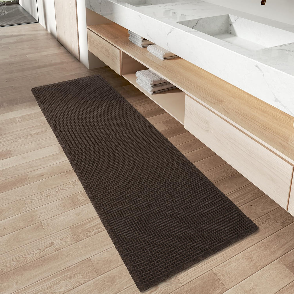 Upgraded Waffle Bath Mat Set of 2 Absorbent Bathroom Mat 18"x30" + 24"x48"
