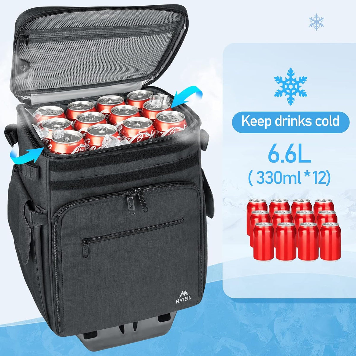MATEIN Rolling Tackle Box with Cooler, Large Fishing Backpack with Wheels