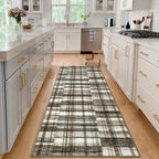Modern Washable 8x10 Area Rug - Soft, Non-Slip, Stain Resistant, Farmhouse Tartan Plaid for Living Room, Bedroom, Nursery, Office - Beige