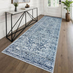 KUTA Vintage Extra Long Runners for Hallways 2.6x18ft Washable Blue White