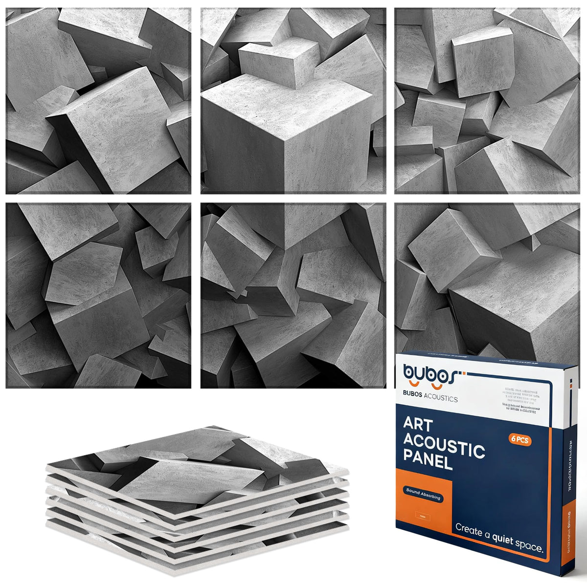 BUBOS 6-Pack Acoustic Panels, Wood Grain Sound Absorbing Panels, 23.6x23.6