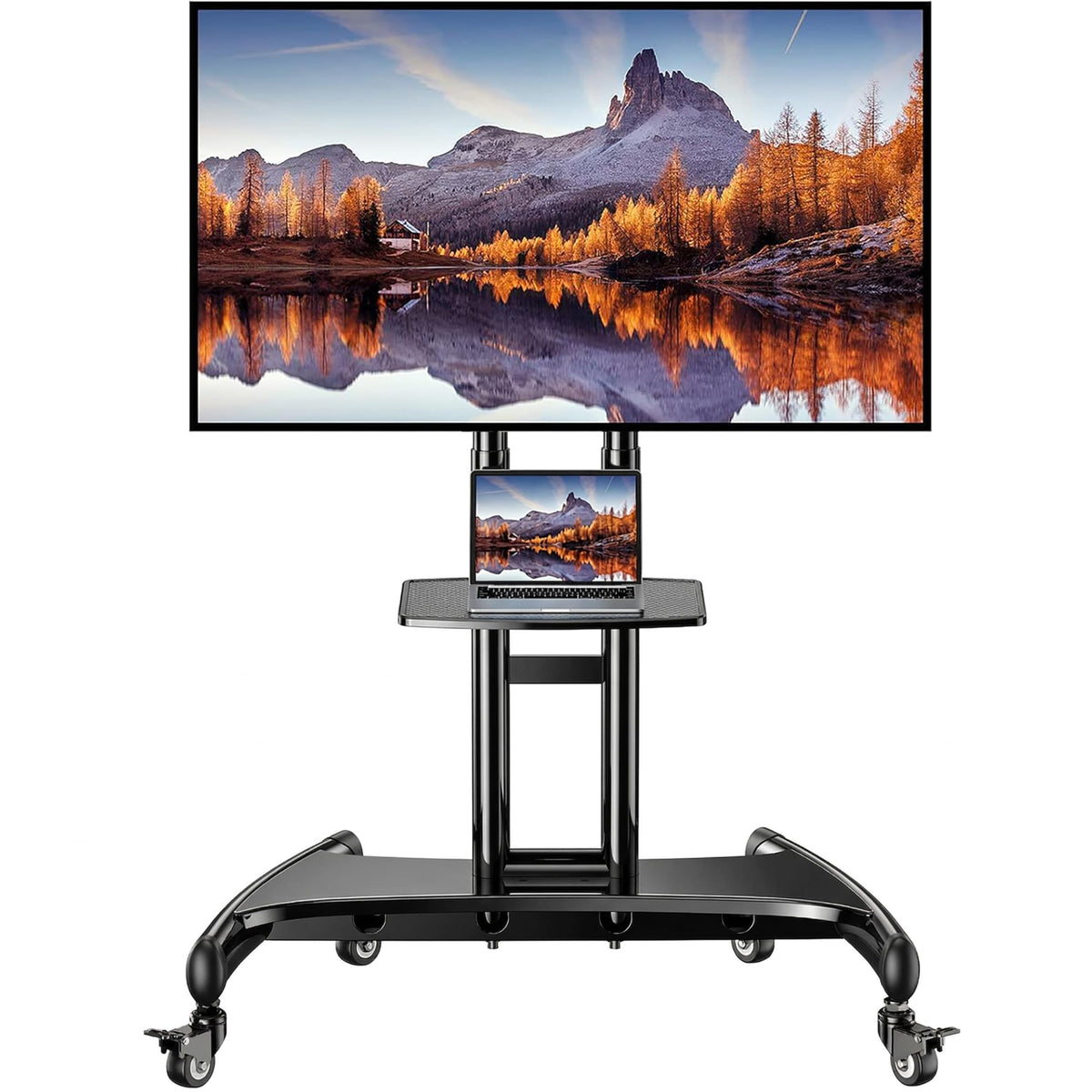 Perlegear Rolling TV Stand for 32-84 Inch TV, Mobile TV Cart up to 100lbs, Adjustable Height Outdoor TV Cart with Heavy-Duty Base, VESA 600x400mm, Portable TV Stand on Wheels for Livingroom PGTVMC05-1