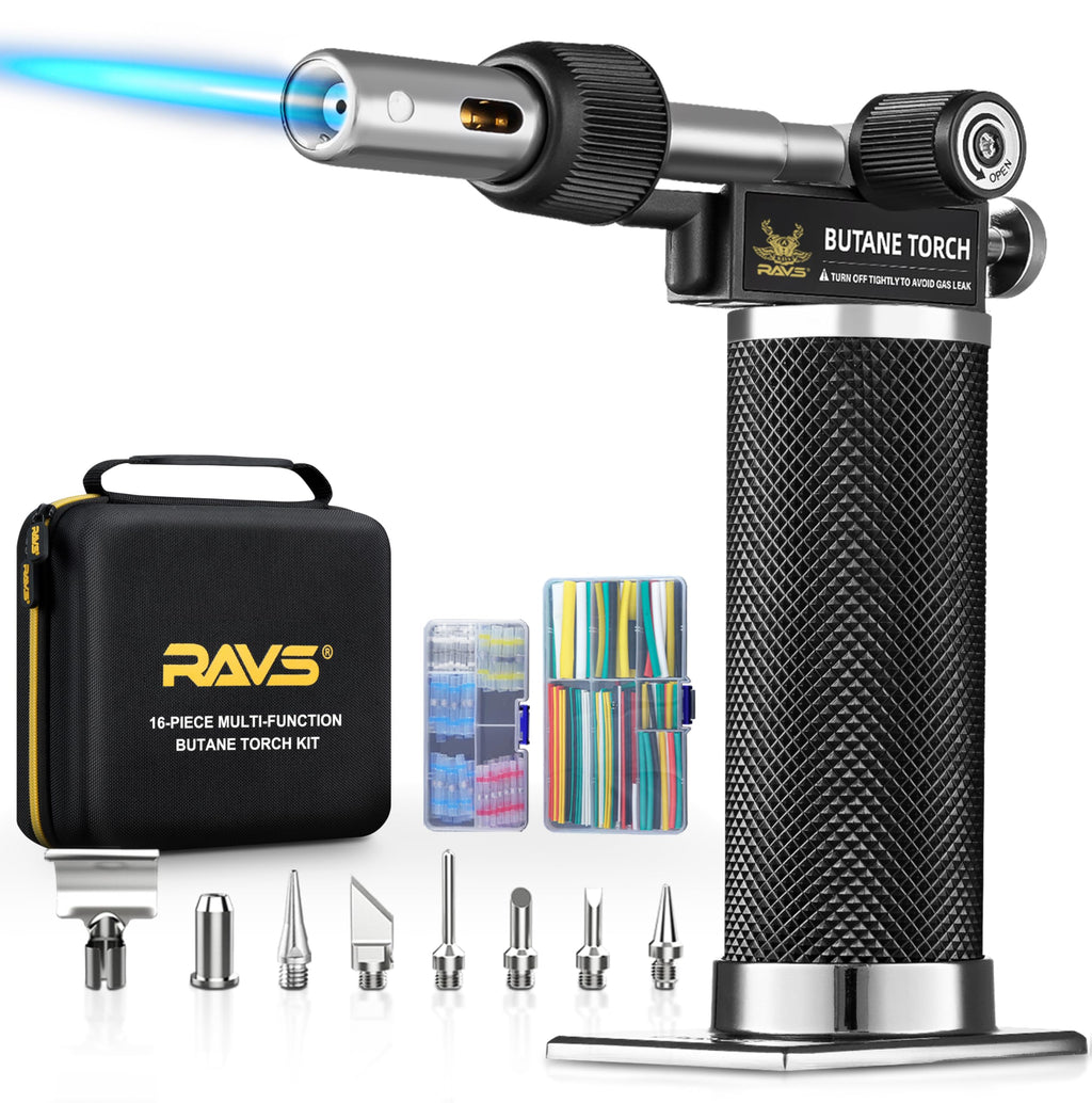 RAVS Butane Soldering Iron Kit, 14-Piece Multi-Function Butane Torch Kit