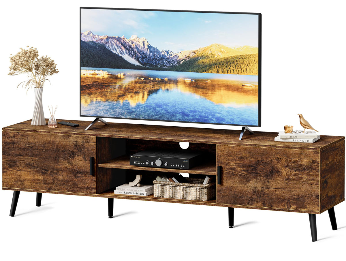 SUPERJARE TV Stand for 55 Inch TV, Entertainment Center with Adjustable Shelf, 2 Cabinets, TV Console Table, Media Console, Solid Wood Feet, Cord Holes, for Living Room, Bedroom, Rustic Brown