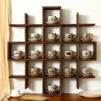 Suzile 5x5 Wall Shelf for Tea Cups Saucers, Rustic Wood Rack, Brown