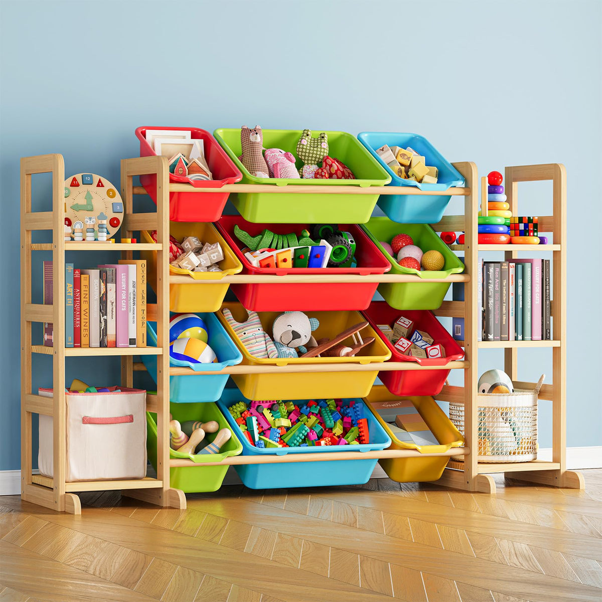 SpaceAid Toy Storage Organizer with 6 Shelves and 12 Bins, Bookshelf/Bookcase, Kids Bin Shelf, Toys Box for Playroom Organization for Bedroom & Room Decor, White, 52.3" W
