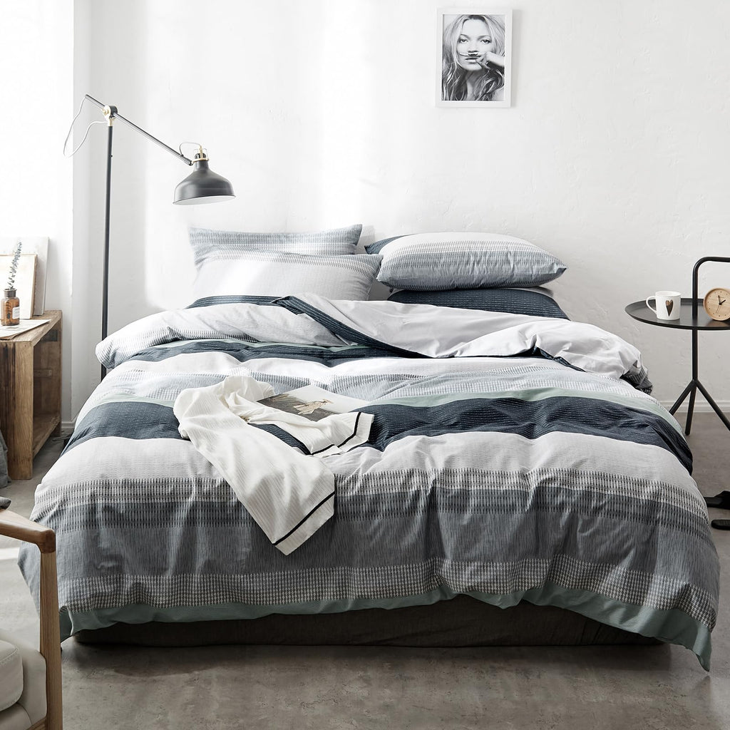 Plaid Duvet Cover Set Washed Cotton,Queen(90"x90"),Multicolor Gingham