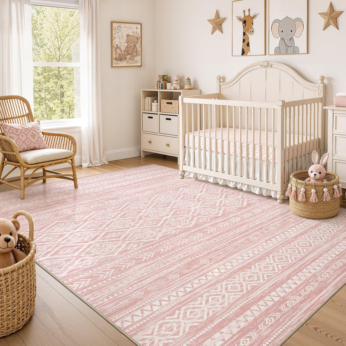 Nakagishi Boho 8x10 Area Rug Living Room Rugs Machine Washable Beige
