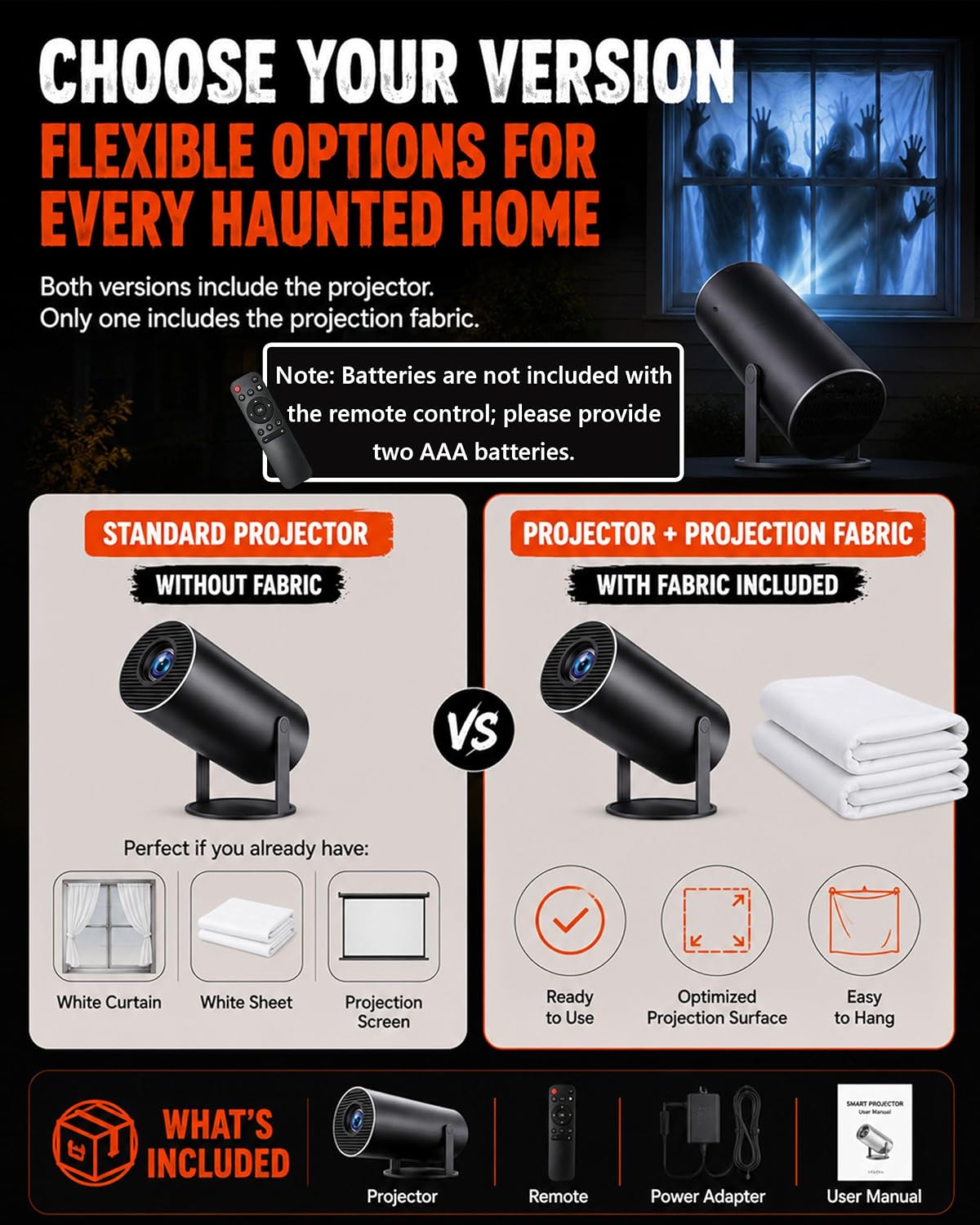 W/ Video Halloween Projector Scary Halloween Decorations，Black：No Fabric