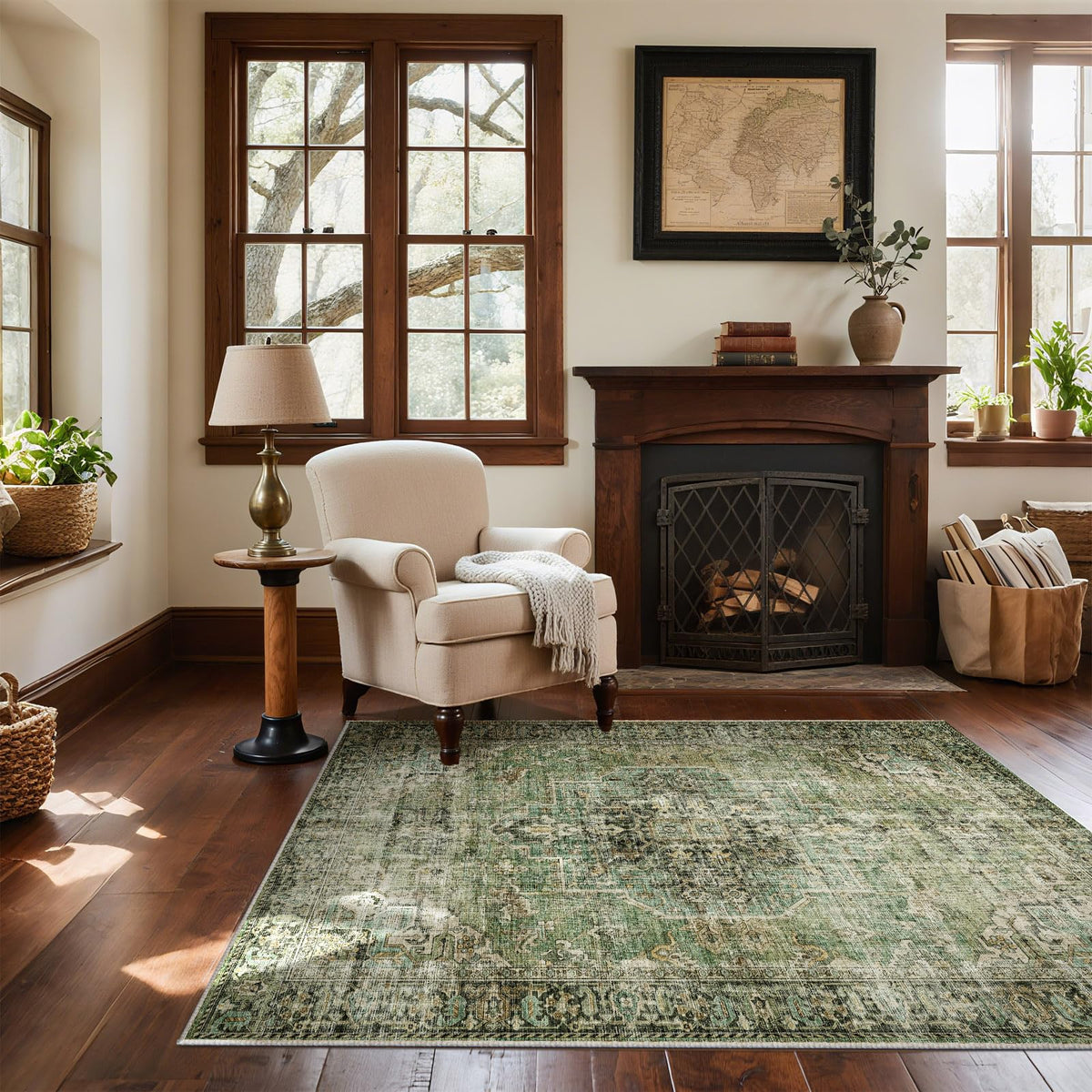 Washable Area Rugs for Living Room: 9x12 Bedroom Rug Boho Vintage Area Rug Stain Resistant Non Slip Low Pile Lightweight Soft Carpets for Dining Room Kitchen Nursery Kids Room Playroom Home Office
