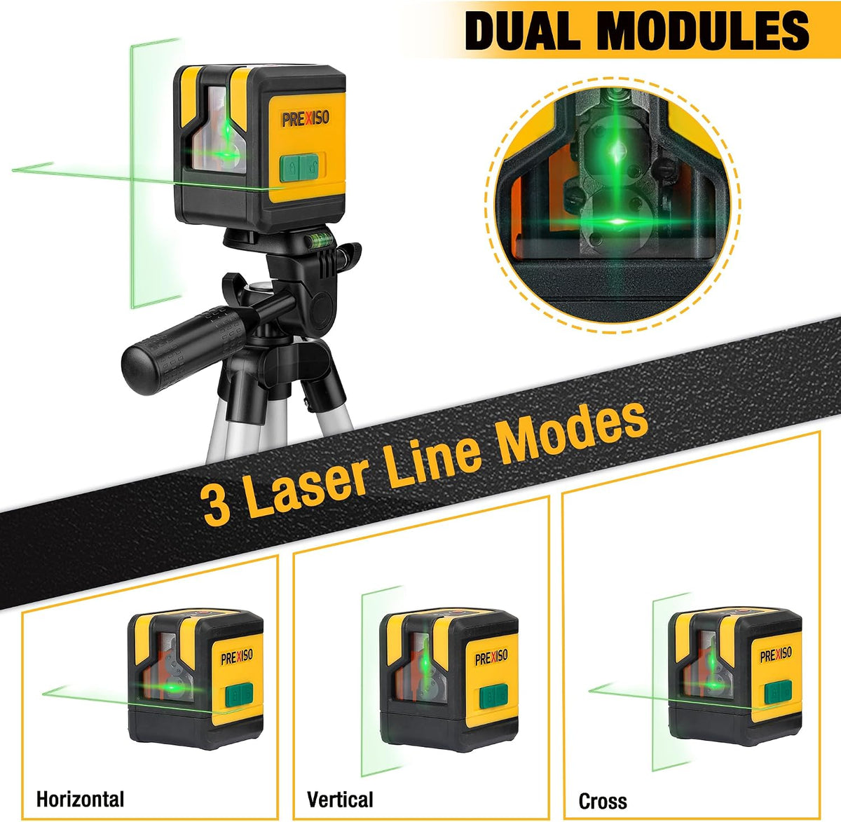 PREXISO Laser Level with Tripod, 100Ft Dual Modules Cross Line Laser Level