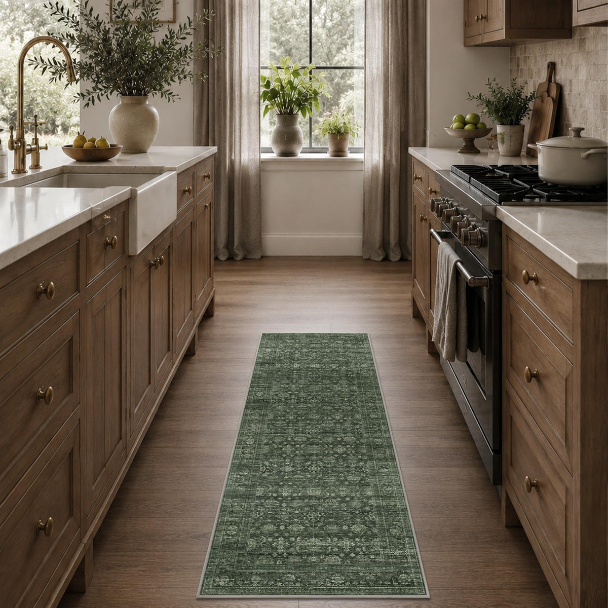 JOOJA 8x10 Dark Brown Vintage Soft Low Pile Non Slip Boho Washable Area Rug