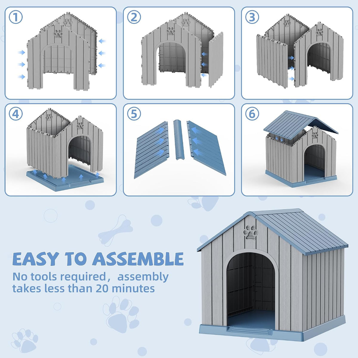 43 Inch Large Dog House Outdoor/Indoor,Plastic,Blue