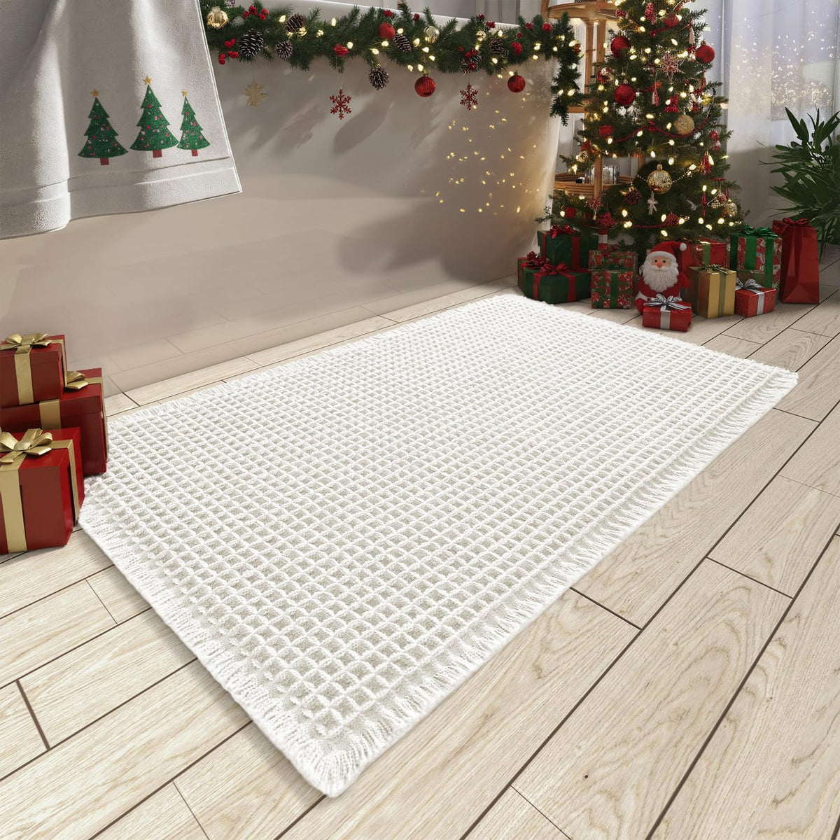 Upgraded Waffle Bath Mat Set of 2 Absorbent Bathroom Mat 18"x30" + 24"x48"