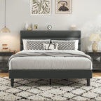 Fluest Queen Bed Frame, Platform Bed Frame with Velvet Upholstered Headboard, No Box Spring Needed, Sturdy Metal Support, Noise Free, Easy Assembly, Modern Bedroom Furniture, Beige