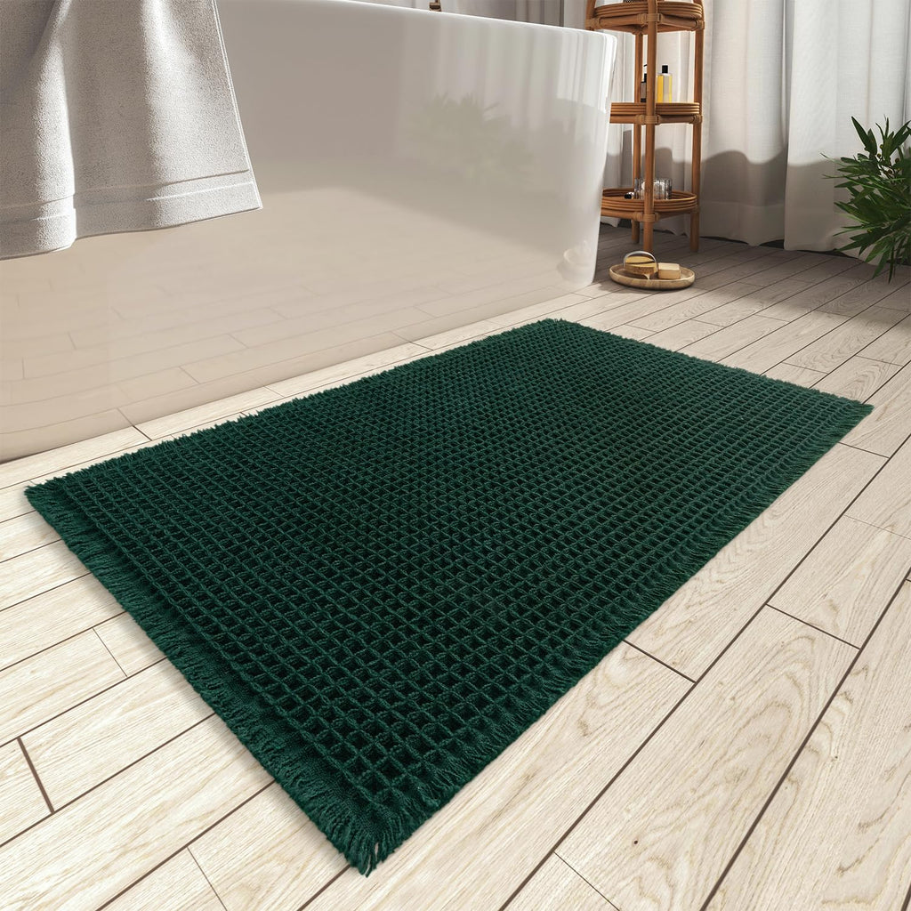 Upgraded Waffle Bath Mat Set of 2 Absorbent Bathroom Mat 18"x30" + 24"x48"