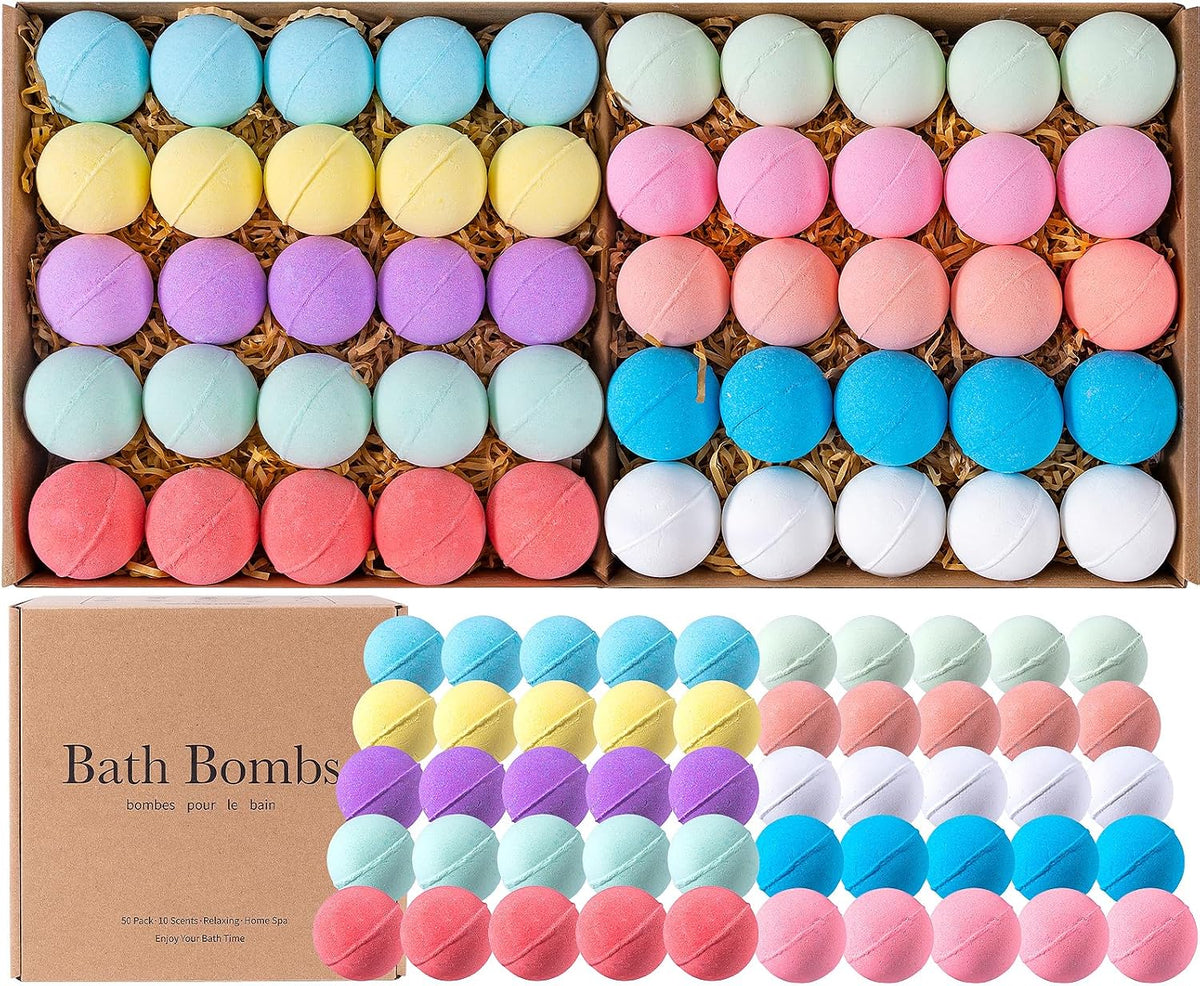 50 Pack Bath Bombs for Women Kids Bubble Bath 10 Scents Relaxing Spa Gifts