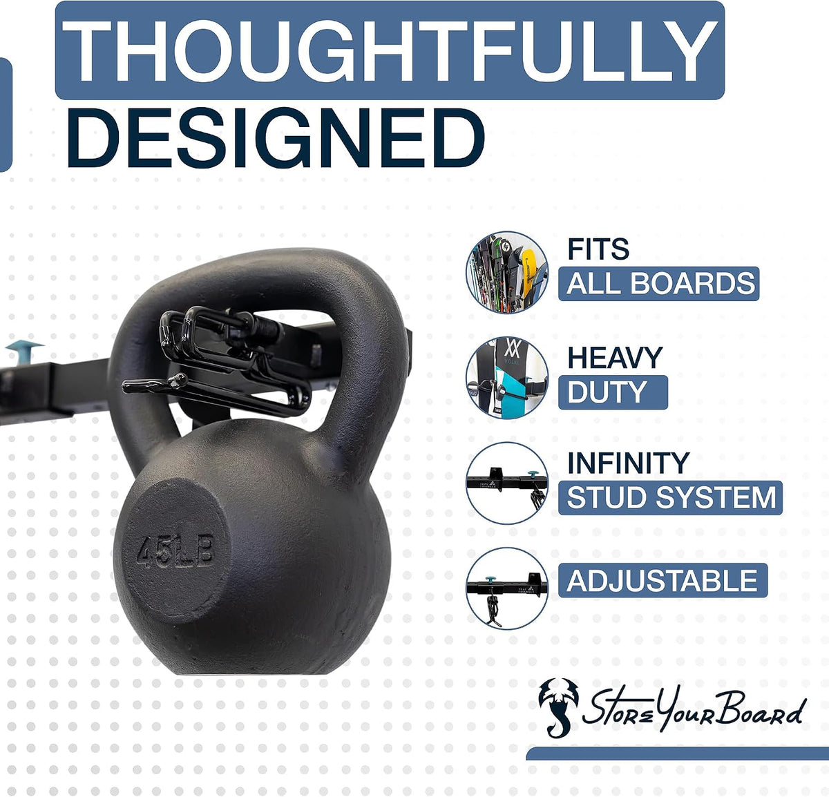StoreYourBoard Ski Wall Mount Rack, Holds 5 Pairs of Skis, Supports 300 lbs