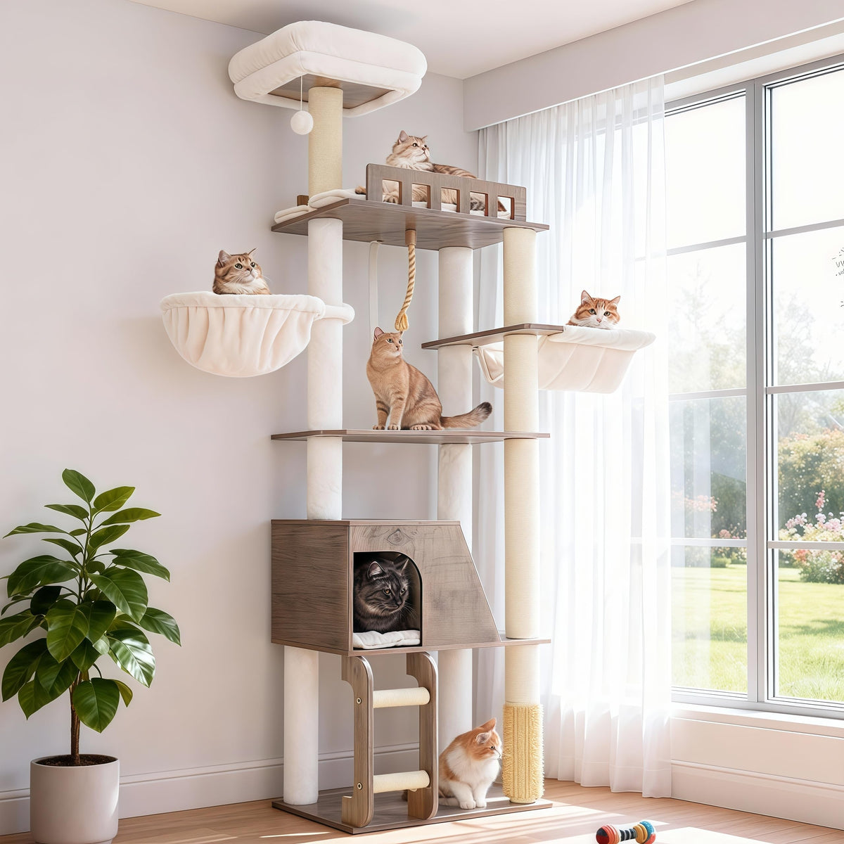 Hey-brother Wooden Cat Tree, Furniture Tower with Large Platforms, MPJ121SR