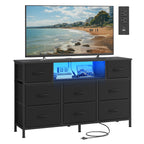 SONGMICS Dresser for Bedroom with Outlets & LED Lights, 8 Fabric Drawers