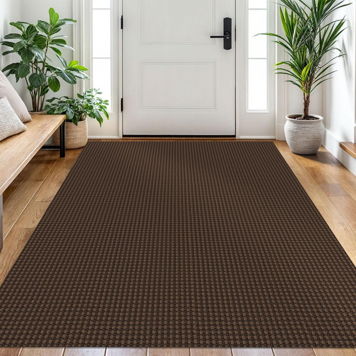EARTHALL Woven Area Rugs 6x9 Ft Washable Living Room Rugs Non Slip Rubber Backed Dining Room Rug Braided Bedroom Rugs Indoor Floor Carpet for Living Room, Bedroom, Dining Room, Beige/Ivory