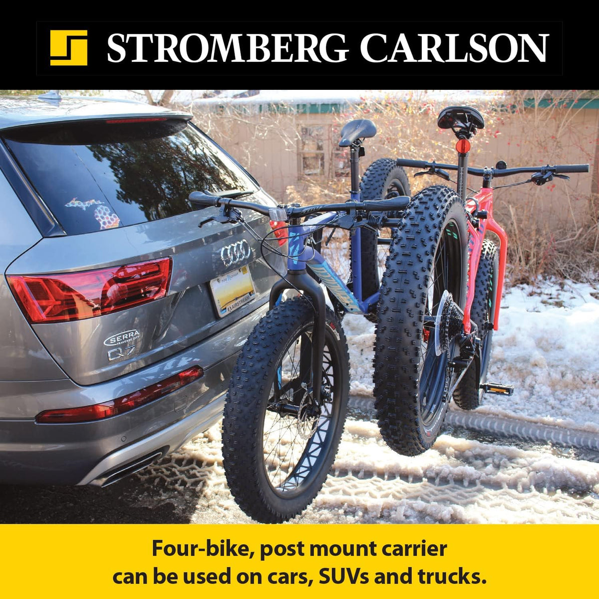 Stromberg Carlson BC-108 Bike Rack for Cars, Trucks and SUV's - 4-Bike Post Mount Carrier for Motorhomes, Travel Trailers and Fifth Wheels - Bike Rack Receiver for 1-1/4" 2" - 120 LB Weight Capacity