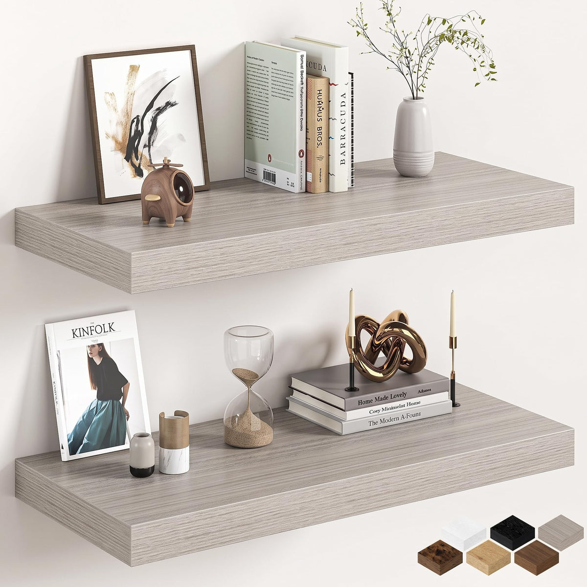 30Inch Oak Floating Shelves for Wall, 12 Inch Deep Shelves for Bedroom, Kitchen, Bathroom Wall Mounted, Rustic Wood Floating Shelf with Invisible Brackets for Books, Storage, Decor, 2 Packs