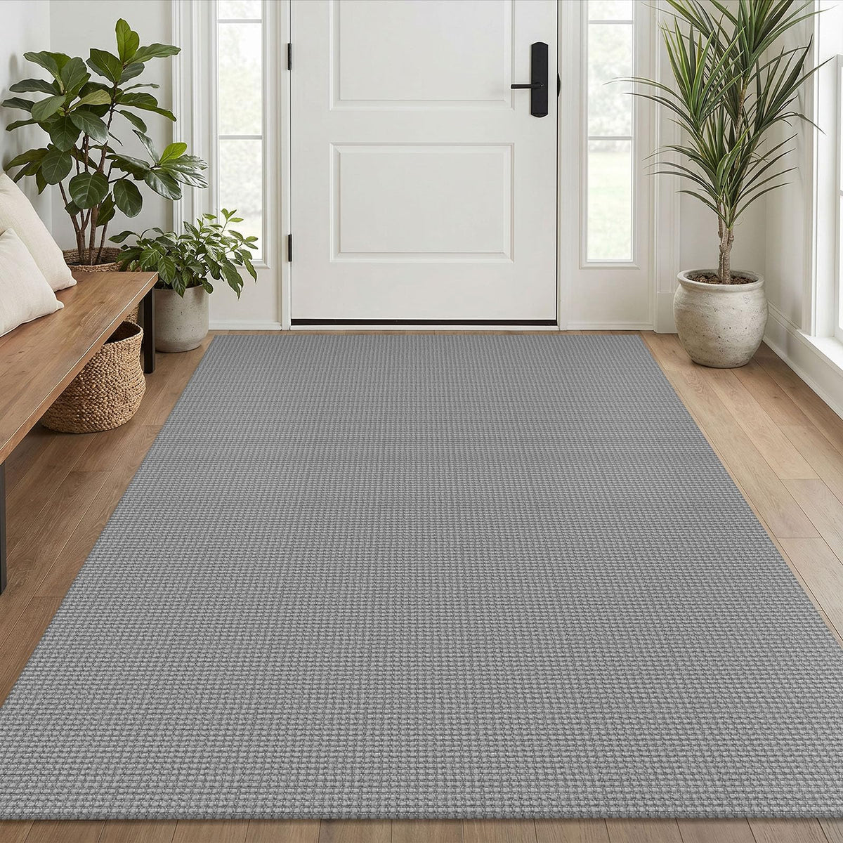 EARTHALL Woven Area Rugs 6x9 Ft Washable Living Room Rugs Non Slip Rubber Backed Dining Room Rug Braided Bedroom Rugs Indoor Floor Carpet for Living Room, Bedroom, Dining Room, Beige/Ivory
