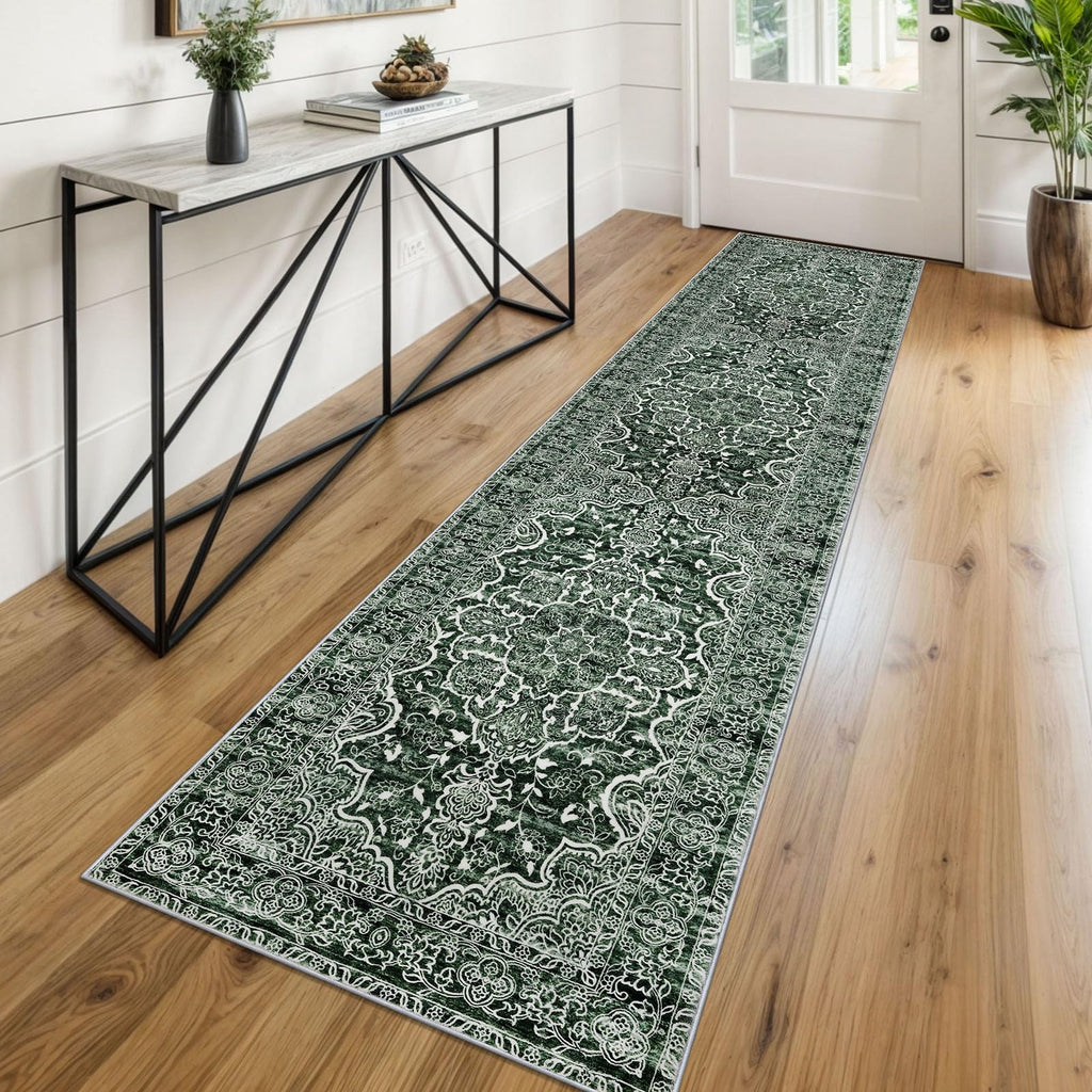 KUTA Vintage Extra Long Runners for Hallways 2.6x18ft Washable Blue White