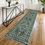 KUTA Vintage Extra Long Runners for Hallways 2.6x18ft Washable Blue White