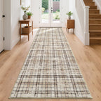 Modern Washable 8x10 Area Rug - Soft, Non-Slip, Stain Resistant, Farmhouse Tartan Plaid for Living Room, Bedroom, Nursery, Office - Beige