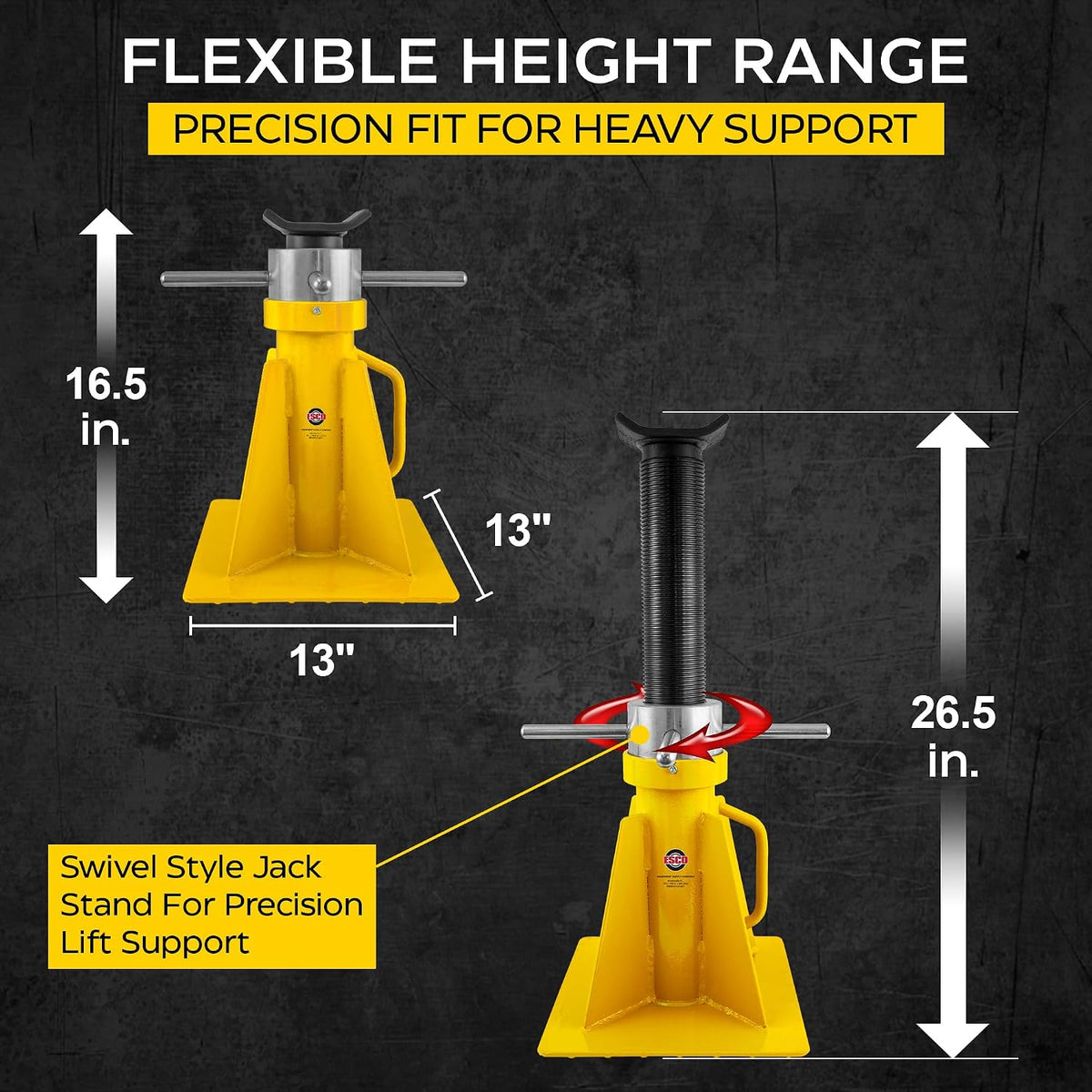 ESCO 20 Ton Swivel Screw Jack Stand - 10802 | Heavy Duty Adjustable Jack Stand for Trucks, Trailers, RVs & Equipment | 40,000 lbs Capacity | 16.5"–26.5" Height Range | Wide Steel Base for Stability