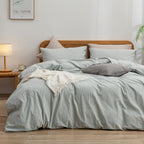 BESTOUCH Cotton Solid Duvet Cover Set Linen Feel Cornflower Blue Queen