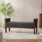 VKNOW 51.8”End of Bed Bench Upholstered Bedroom Bench with Arms, Brown