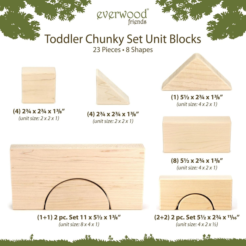 23 pc Toddler Chunky Hard Maple Wooden Block Set