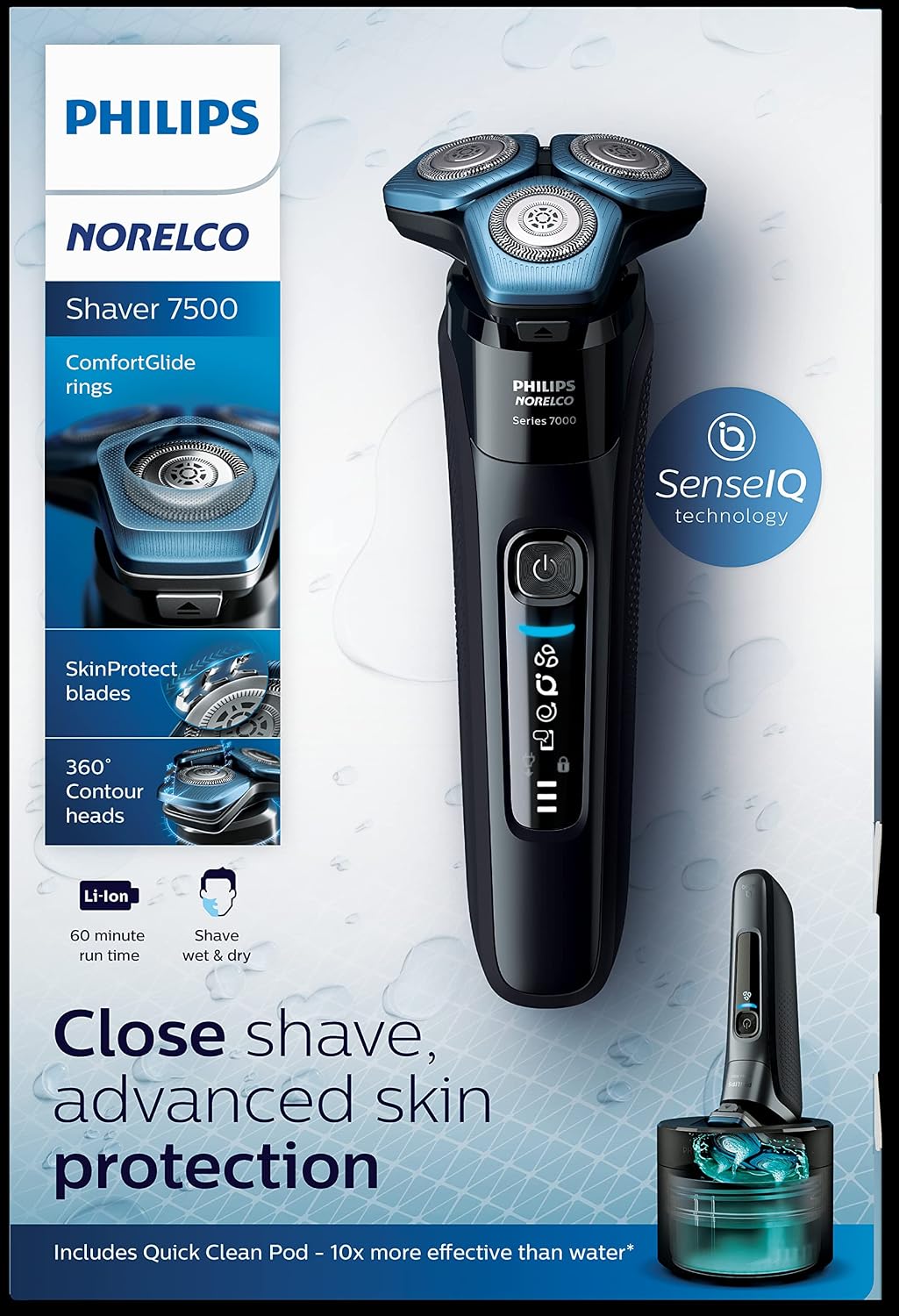 Philips Norelco Shaver 7500, Rechargeable Wet & Dry Electric Shaver with SenseIQ Technology, Quick Clean Pod, Travel Case and Pop-up Trimmer, S7783/84