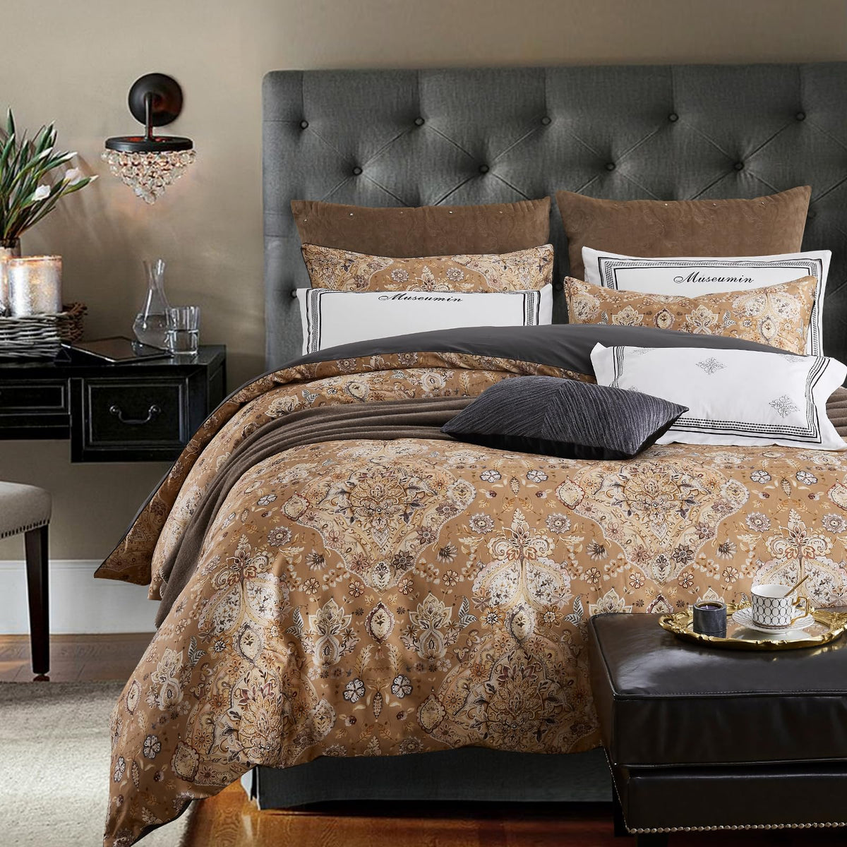 mixinni Garden Style Cotton Flowers and Birds Pattern Printed Duvet Cover Reversible Design Peacock Blue 3 Piece Bedding Duvet Set with Zipper Closure, Perfect for Him and Her-Queen Size