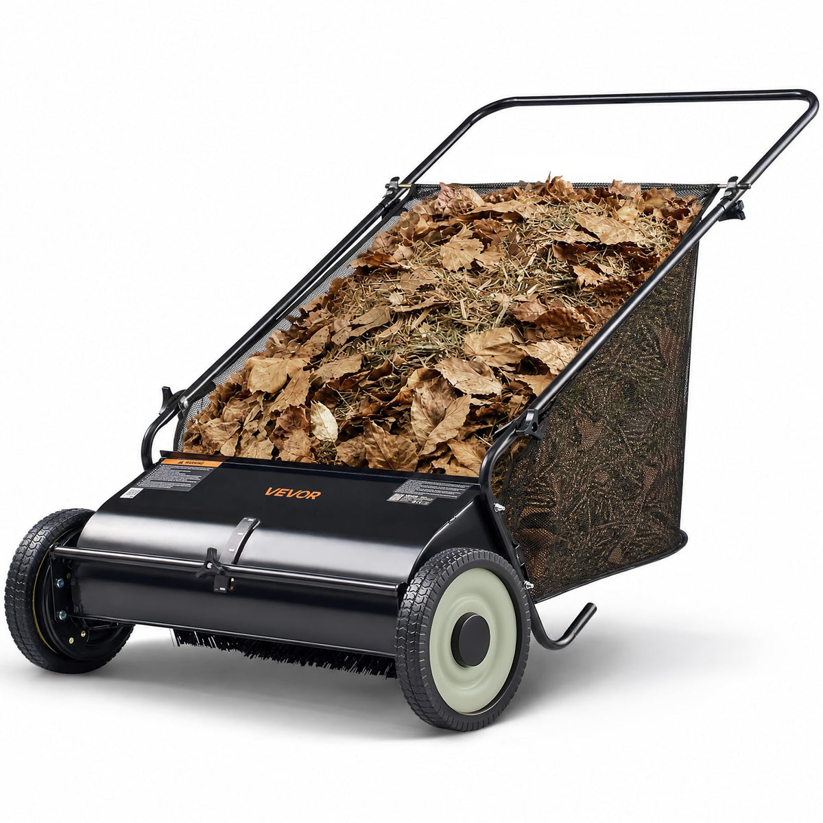 VEVOR Push Lawn Sweeper 26 Inch Leaf & Grass Collector 7 cu. ft. Hopper Bag